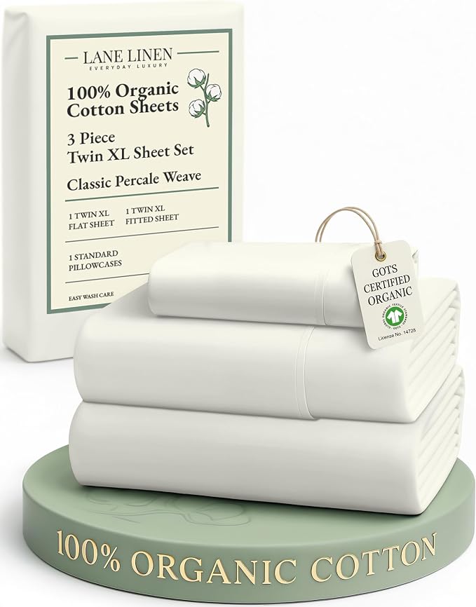 LANE LINEN 100% Organic Cotton Twin XL Sheets Set 3-Piece Pure Percale Soft by LaneLinen