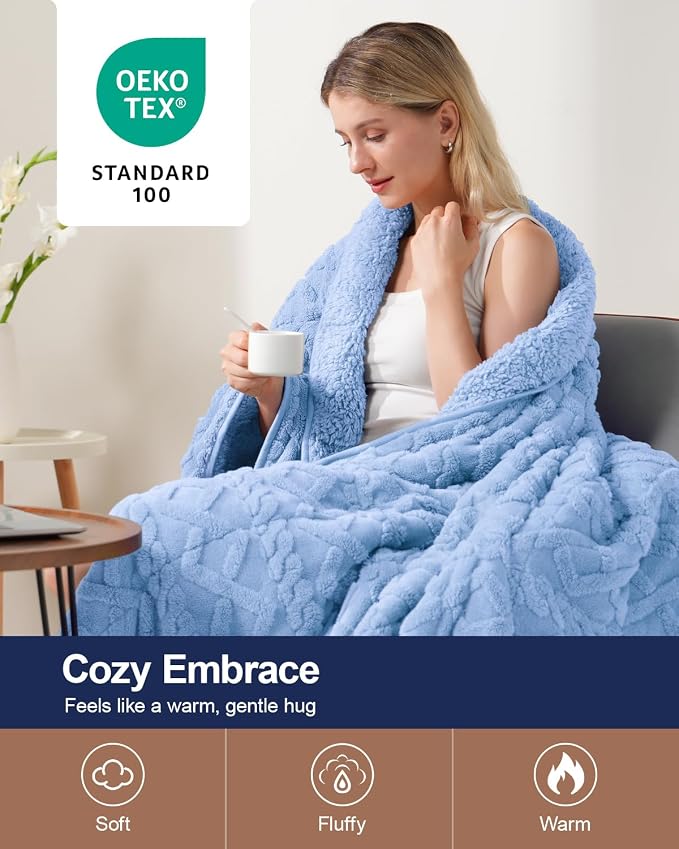 Super Fuzzy Soft Sherpa Fleece Weighted Blanket, 15 lbs Dual Sided Fluffy Heavy - Image 3