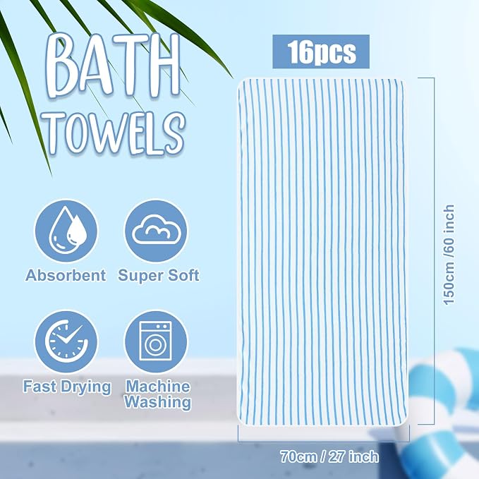 SmoothNovelty 16 Pack Microfiber Bath Towels Bulk 27'' x 60'' Oversized Size - Image 2