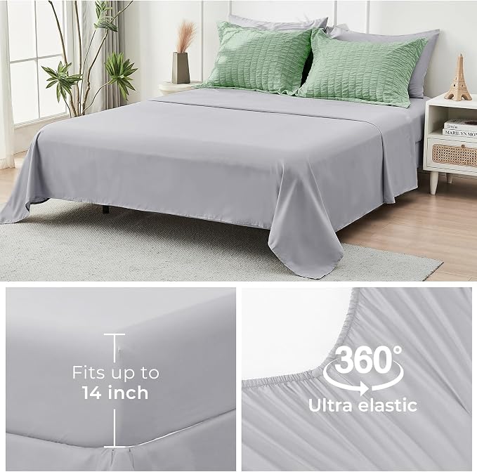 HYMOKEGE Sage Green/Light Grey King Size Comforter Set Seersucker 7 Pieces - Image 7