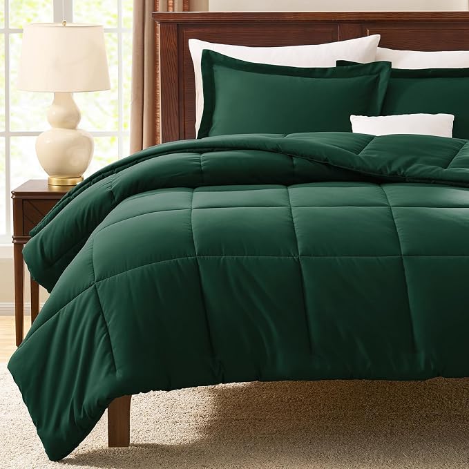 CozyLux Oversized Queen Comforter Set, 3 Pieces Emerald Green 98x98 Box - Image 7