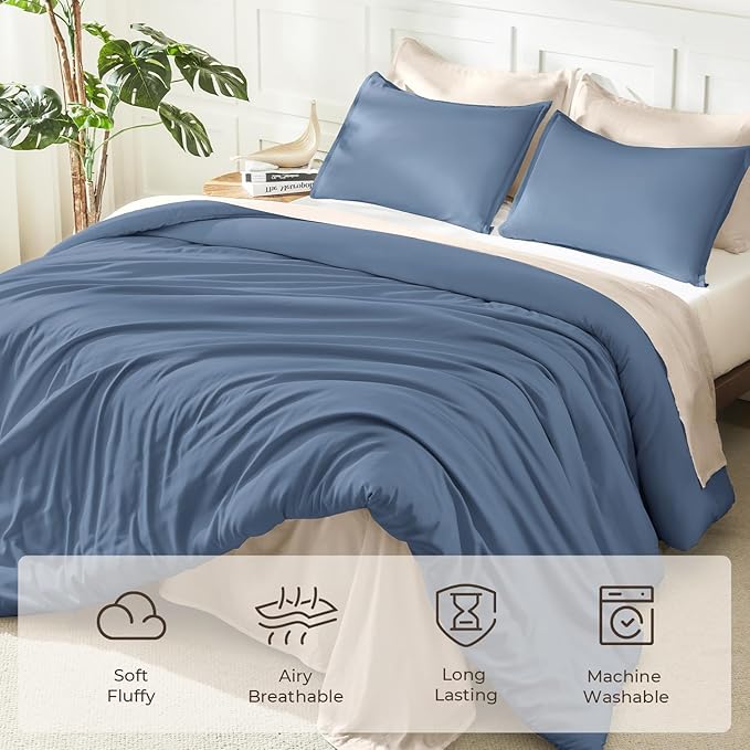 Litanika Haze Blue Comforter Full Size Set, 3 Pieces Lightweight Solid Bedding - Image 3
