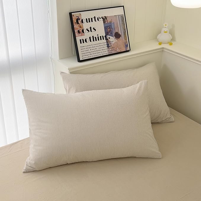 mixinni Tan Striped Duvet Cover Queen Size - Image 6