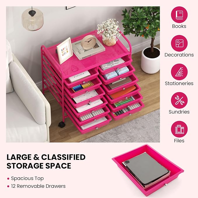 Giantex 12 Drawers Rolling Cart, Mobile Storage Drawer Cart, Classroom - Image 7