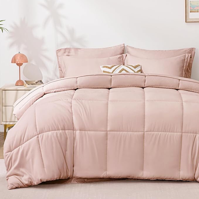 Love's cabin California King Comforter Set Blush Pink, 7 Pieces California King by Lovescabin