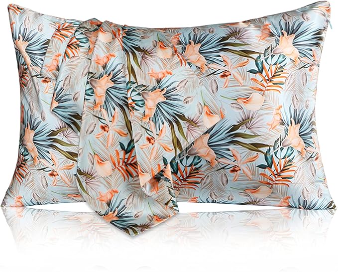 MANSPHIL Tropical 100% Silk Pillowcases Queen Size, 22 Momme Mulberry Silk by MANSPHIL