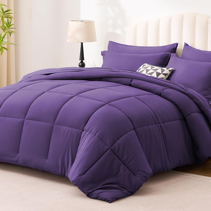 Love's cabin Full Comforter Set Dark Purple, 7 Pieces Full Bed in a Bag - Image 2