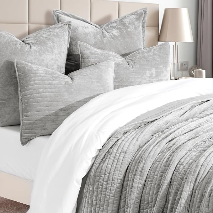 EVERGRACE Velvet Quilt Set King Size, Luxurious Soft Striped Channel Bedding Set - Image 4