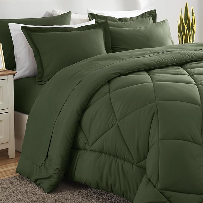 CozyLux King Size Comforter Set Olive Green - Image 11