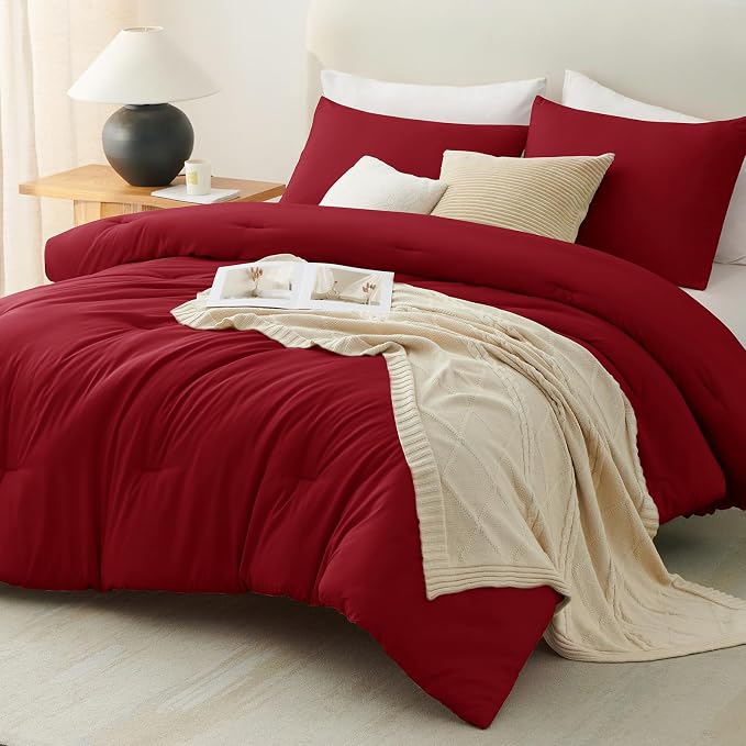 CozyLux Twin Comforter Set Dark Red, 2 Pieces Twin Extra Long Solid Breathable - Image 6