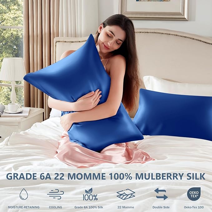 Silk Pillow Cases 2 Pack Standard Size Mulberry Silk Pillowcase Set of 2 - Image 6