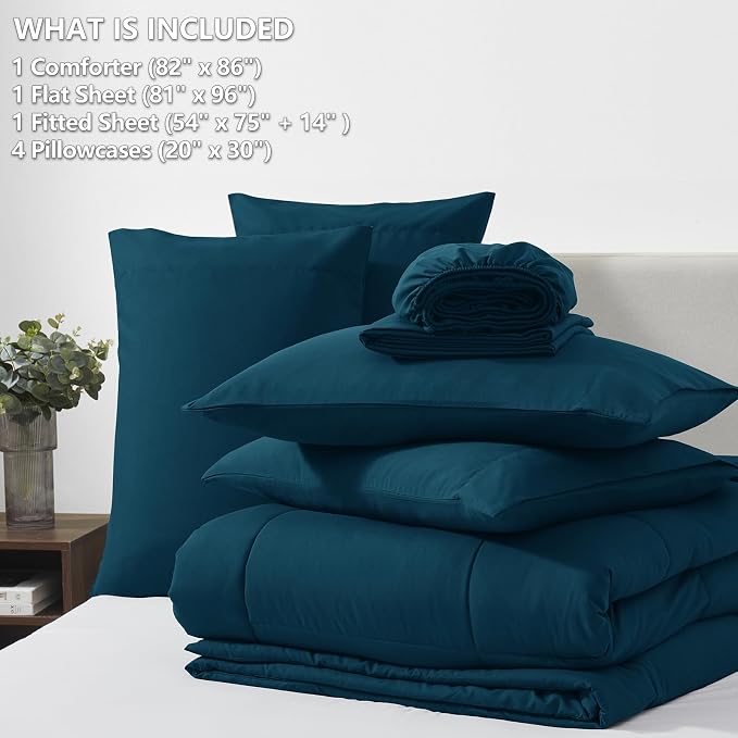 CozyLux Full Size Comforter Set Lyons Blue, 7 Pieces Bed in a Bag, All Season - Image 6