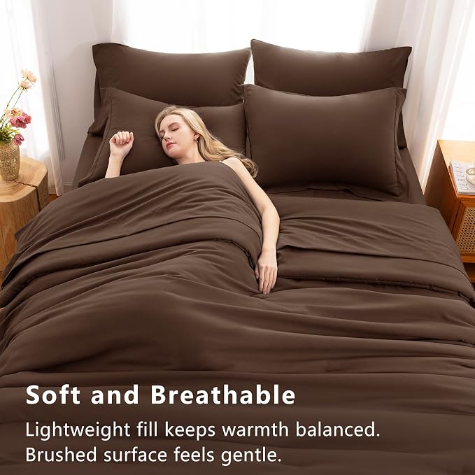 CozyLux King Size Comforter Set Brown, 7 Pieces Bed in a Bag King Comforter Set - Image 5
