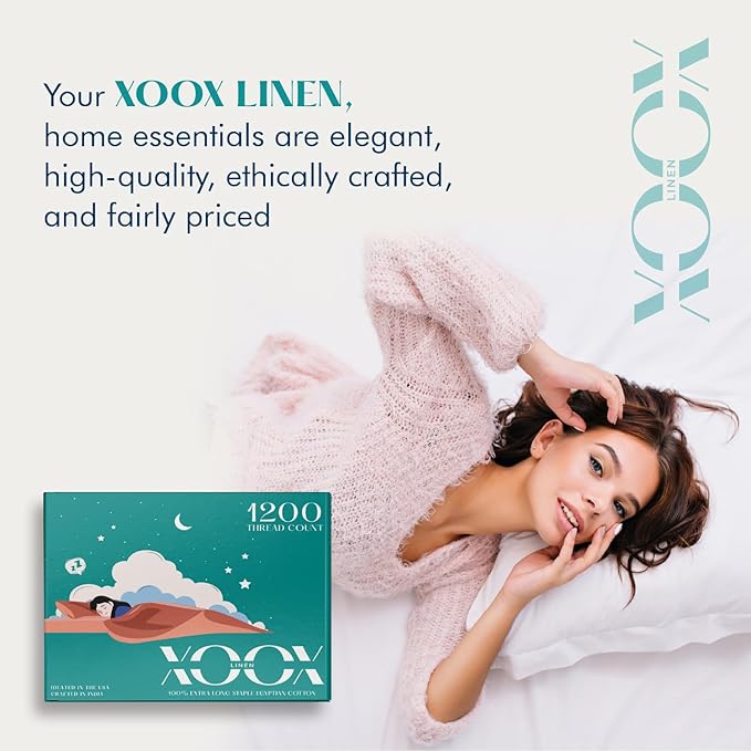 XOOX Linen 100% Egyptian Cotton King Size Sheets Set - Image 6