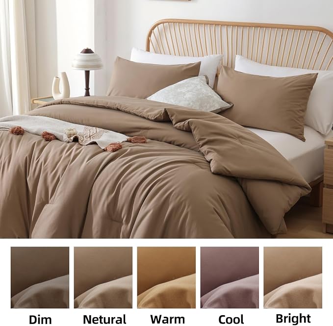 ROSGONIA California King Comforter Set Dark Khaki - Image 8
