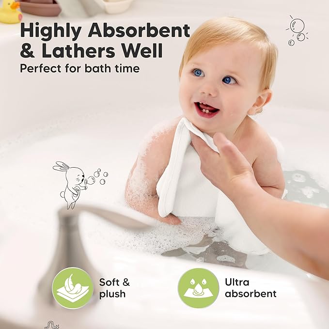 6-Pack Baby Washcloths – Soft Absorbent Viscose from Bamboo Washcloths - Image 3