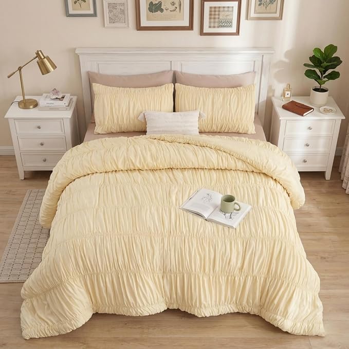 weigelia Cinched Comforter Set Queen – Soft Ruched Bedding Set, Apartment & - Image 8