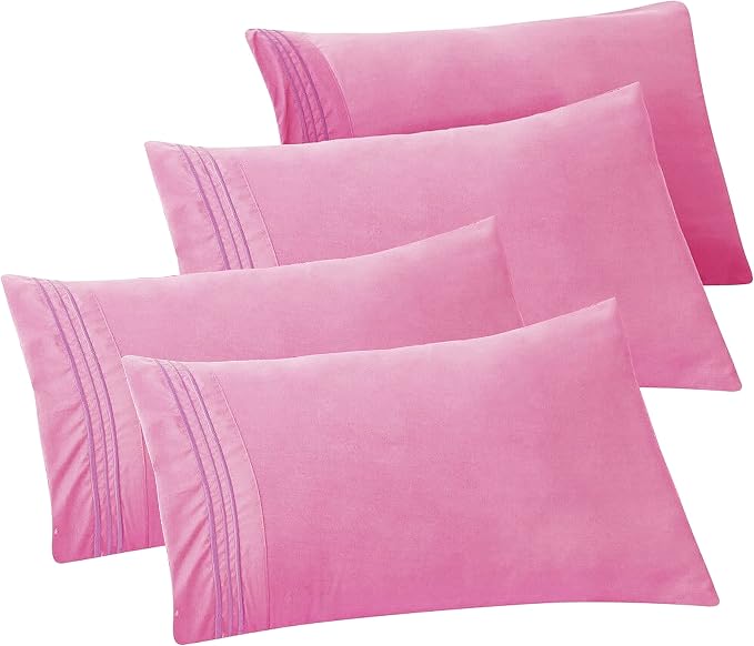 Elegant Comfort 4-PACK Solid Pillowcases 1500 Premium Hotel Quality Microfiber by ELEGANTCOMFORT