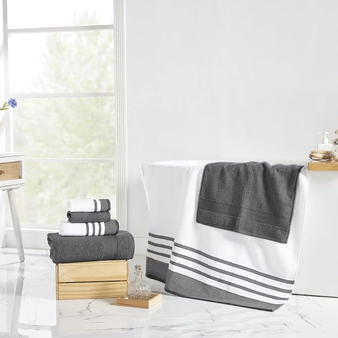 Modern Threads 6-Piece Towel Set – 100% Cotton, Quick Dry, Ultra Absorbent – - Image 4