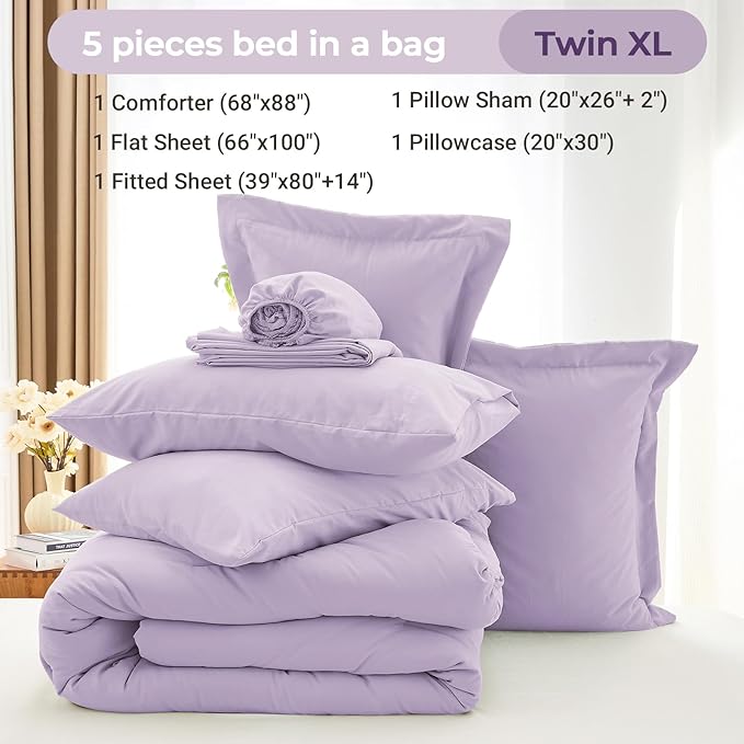 MUXHOMO 5 Pieces Twin XL Comforter Set, Soft Bed in a Bag Twin XL Size - Image 4
