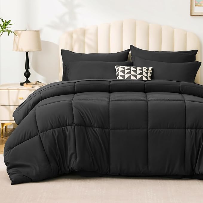 Love's cabin Twin Comforter Set Ash Black, 5 Pieces Twin Bed in a Bag, All by Lovescabin
