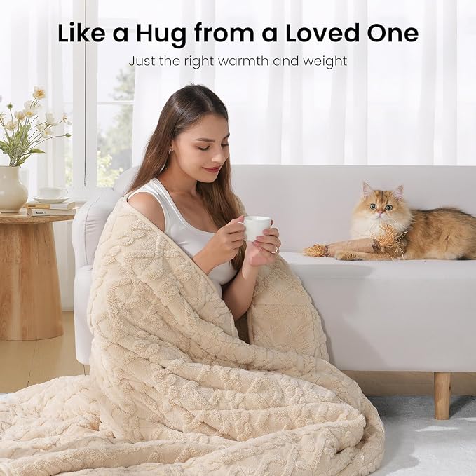 Weighted Blanket Queen Size 15lbs, Classy Soft Jacquard Sherpa Weighted Blankets - Image 4