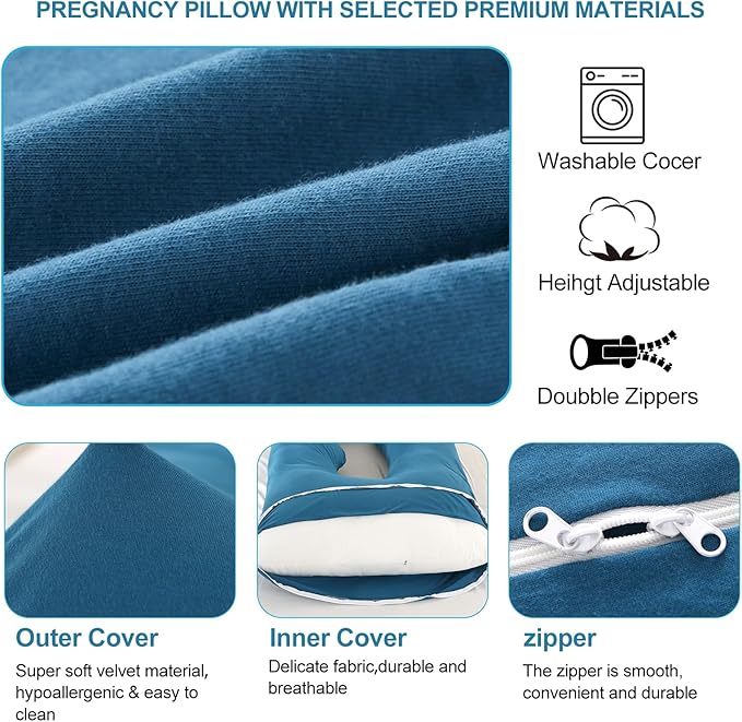 Jcickt Pregnancy Pillow J-Shaped Full Body Pillow, 59 inch - Image 3