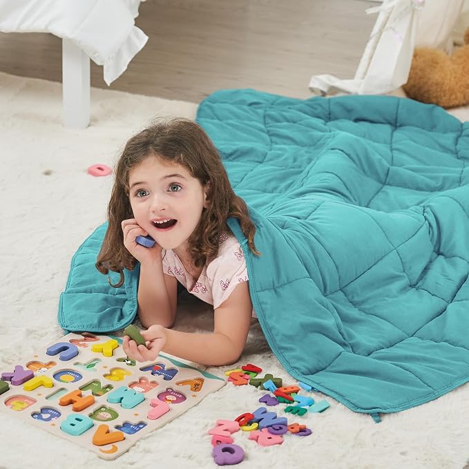 Teal Weighted Blanket Kids 10lbs, Twin Size Cooling Heavy Throw Blanket - Image 2