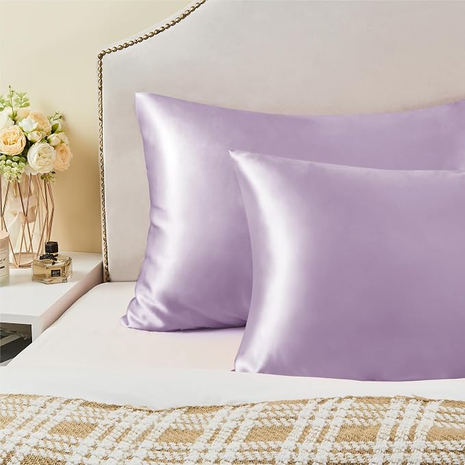BEDELITE Satin Pillowcase with Zipper, Lavender Pillow Cases Queen Size Set of 2 - Image 6