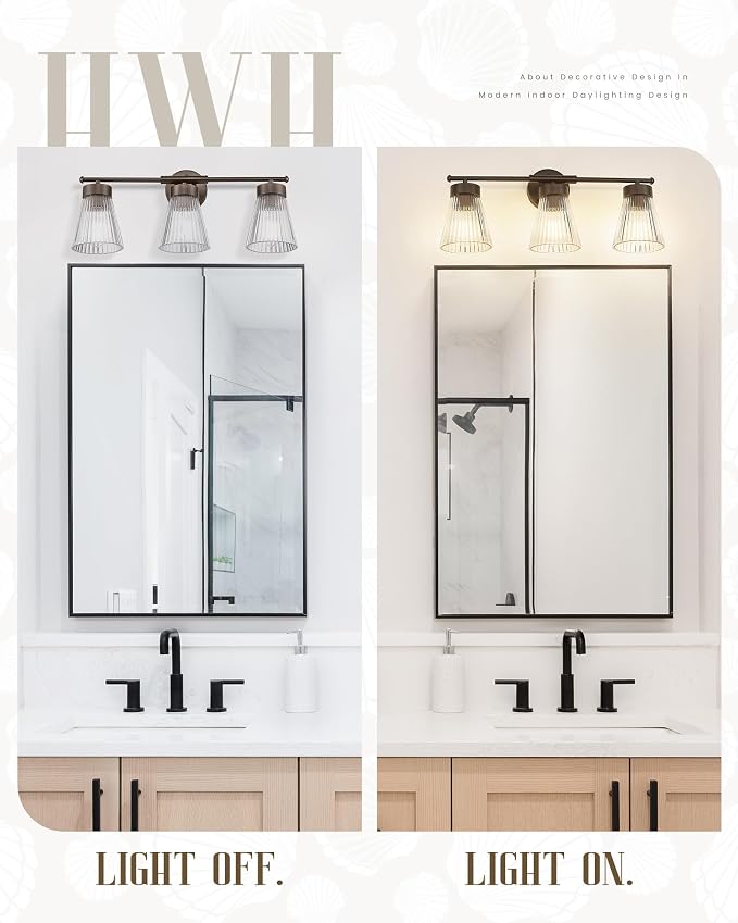 Bathroom Vanity Light Fixture, HWH 3-Light Farmhouse Vanity Lights Over Mirror - Image 5