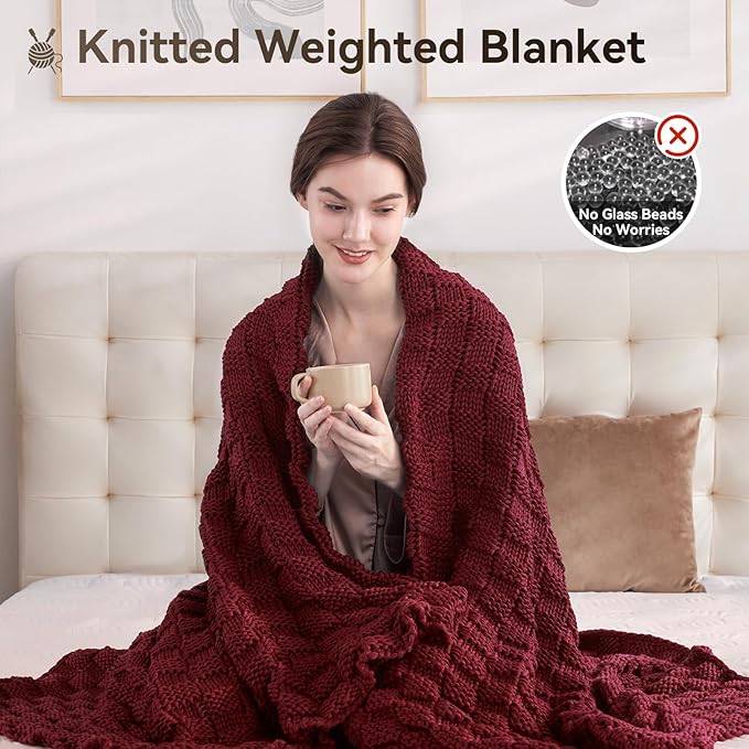 Knitted Weighted Blanket Kids, No Beads Heavy Blanket 40” x 60'' 7lbs, - Image 5
