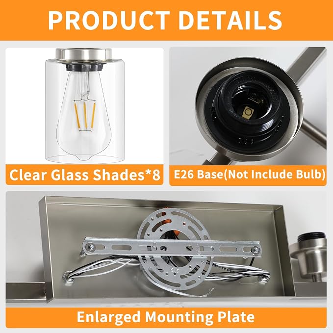52inch Brushed Nickel Vanity Light Fixtures, 8 Light Brushed Nickel Bathroom - Image 4