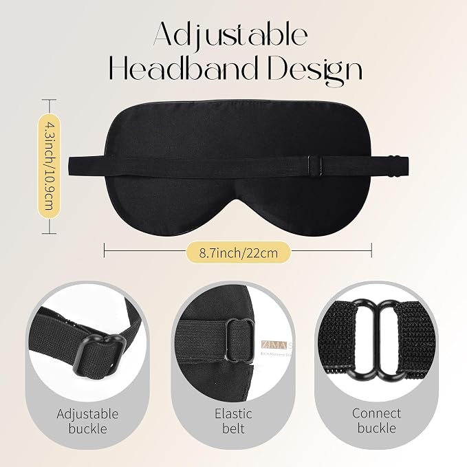 ZIMASILK 2 Pack 100% Natural Silk Sleep Mask, Adjustable Super-Smooth Soft Eye - Image 4