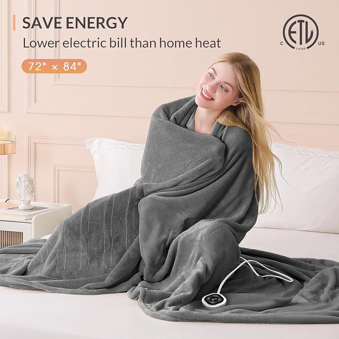 HOMLYNS LuxeHeat Heated Blanket Electric Blanket Full Size, Soft Flannel Sherpa - Image 6
