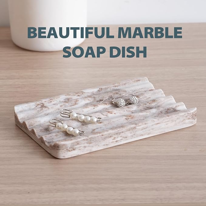 2 Pcs Soap Dish for Bathroom, Marble Bar Soap Holder for Kitchen Countertop - Image 6