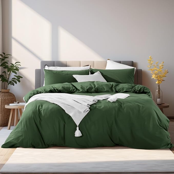 NEXHOME PRO Duvet Cover Set 100% Washed Cotton Full Size Linen Feel Textured - Image 2