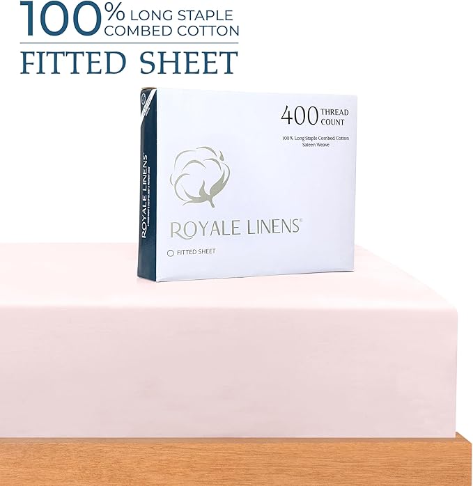 Royale Linens 400 Thread Count 100% American Grown Cotton Fitted Sheet Queen - Image 2