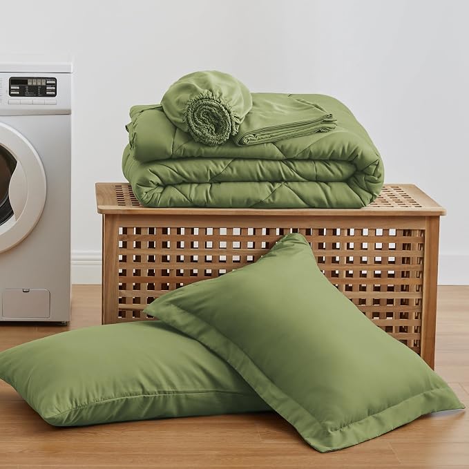 Love's cabin Twin XL Comforter Set Olive Green, 5 Pieces Twin XL Bed in a Bag - Image 6