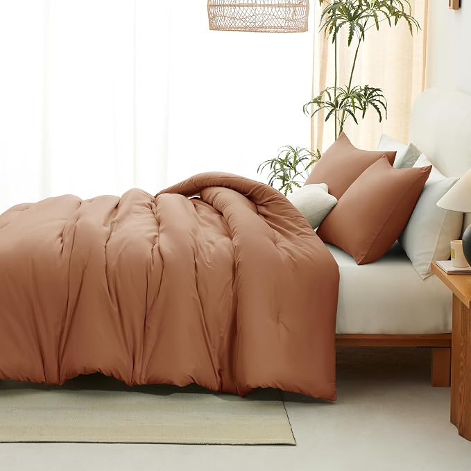 CozyLux Full Size Comforter Set Pumpkin, 3 Pieces Solid Breathable Quilted - Image 8
