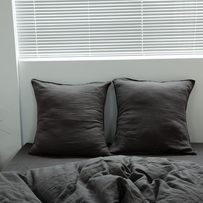 Simple&Opulence 100% Washed Linen Euro Shams 26'' x 26'' Pack of 2, Basic Style - Image 5