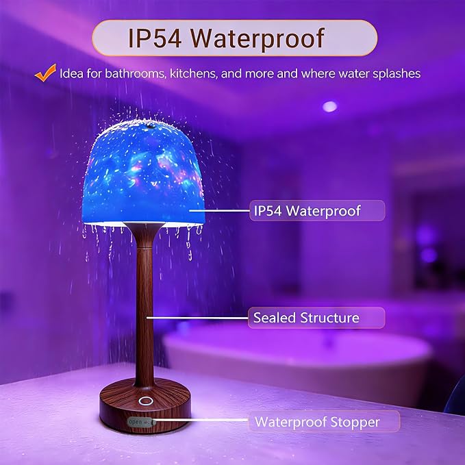 Waterproof Bathroom Lamp with 16 Color Ocean Wave Projector, Rechargeable - Image 6