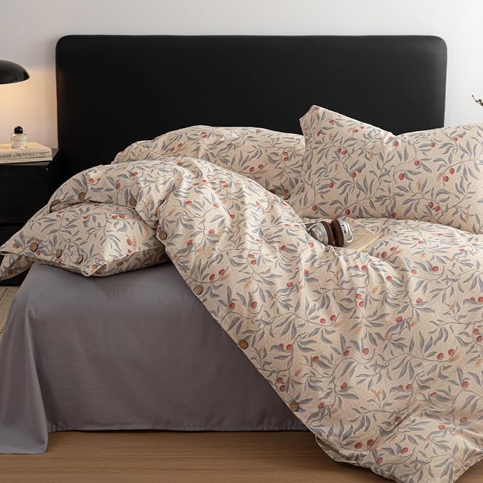 mixinni Cotton Linen Floral Duvet Cover Set, Vintage Botanical Print Comforter - Image 5