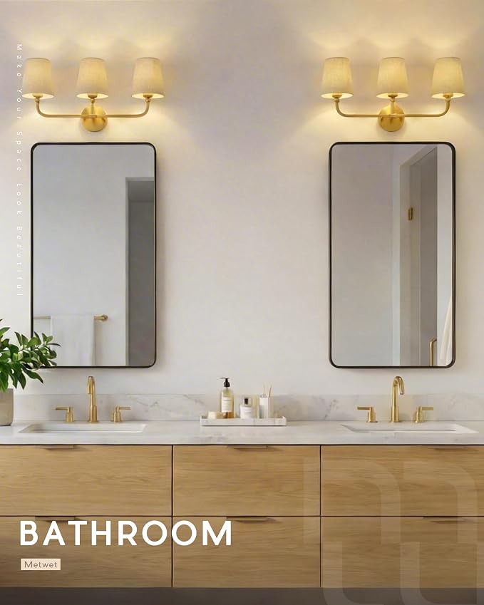 3-Light Bathroom Light Fixtures, Brushed Gold Vanity Lights - Image 5