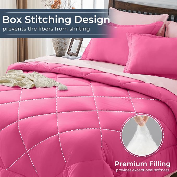 HEVUMYI Hot Pink & Baby Pink Cali-King Comforter Set - Image 4