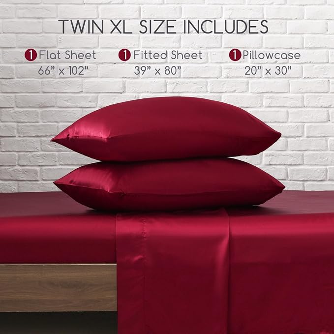 MR&HM Satin Bed Sheets, Twin XL Size Sheets Set - Image 7