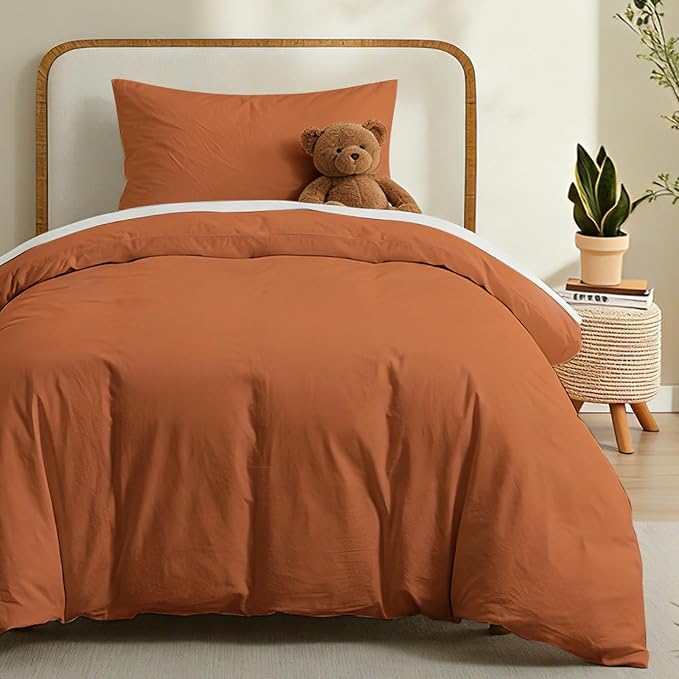 LOVQUE Burnt Orange Cotton Duvet Cover Twin Size, Linen Like Natural Bedding Set by LOVQUE