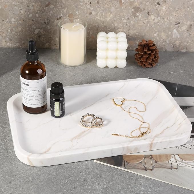 Karibiber Marble Vanity Tray, Marble Bathroom Tray Countertop, Decorative Trays - Image 5