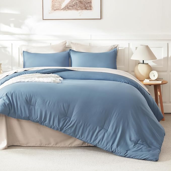 Litanika King Comforter Set Grayish Blue, 3 Pieces Lightweight Solid Bedding - Image 6