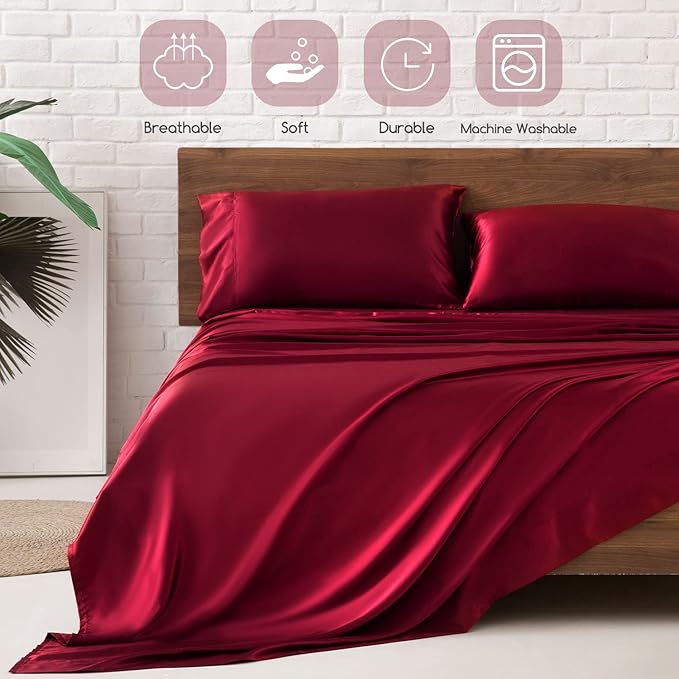 MR&HM Satin Bed Sheets, Queen Size Sheets Set - Image 5