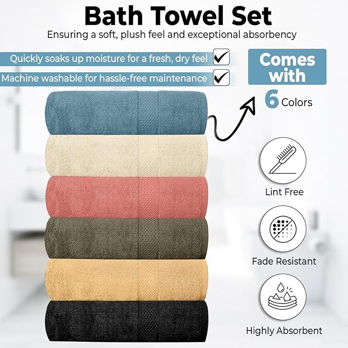 QUBA LINEN Hotel & Spa 100% Cotton Bath Towels Pack of 6, Ultra Soft, Quick Dry - Image 4